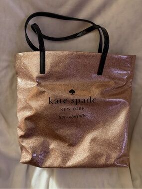 Kate Spade New York Rose Gold Glitter Tote Bag Live Colorfully Shopper PVC